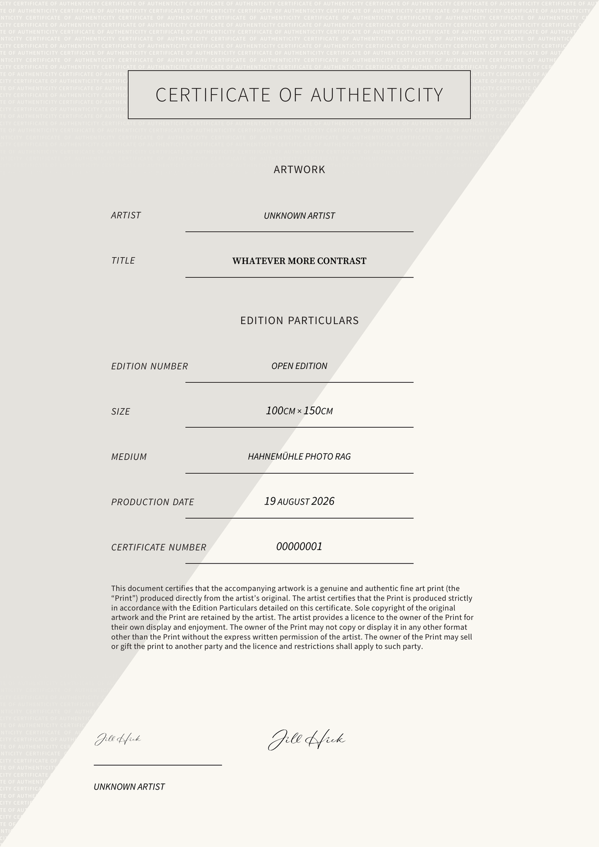 Whatever more contrast — Certificate of Authenticity